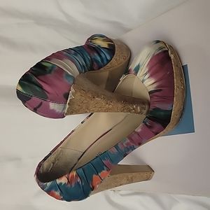 Shoes , multi color , cork look heels , size 7.5